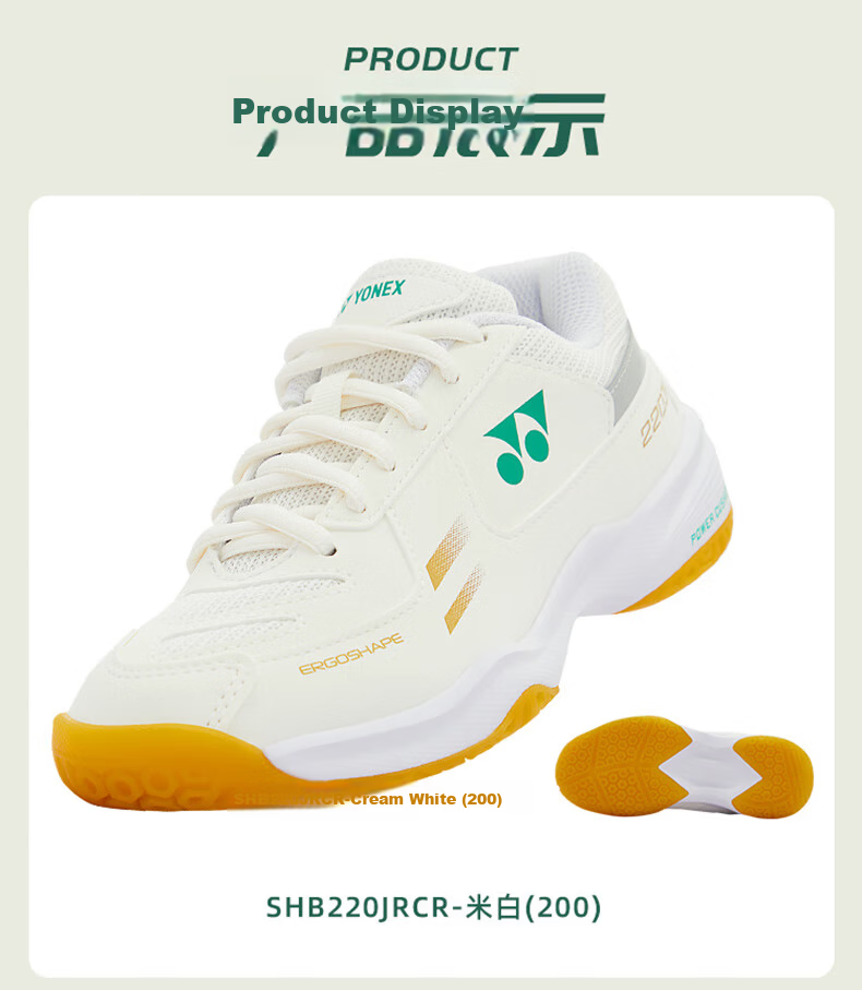 YONEX Badminton Shoes, Shock-Absorbing, Non-Slip, Comfortable Parent-Child Style, Youth Model SHB220JRCR, White And Pink, Size 34 27
