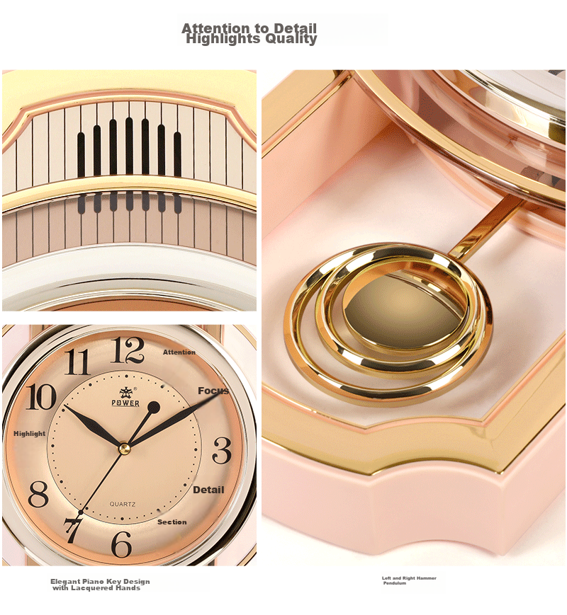 POWER Bawang Living Room Clock Hourly Music Chime Wall Clock Luxury Quartz Clock 43cm 6773ARMKS 17