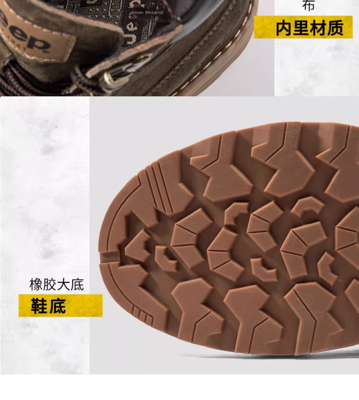 Jeep Men's Shoes, Autumn And Winter Wear-Resistant Non-Slip Martin Boots, High-Top Korean Style British Retro Work Boots, Khaki Color, Size 41 9