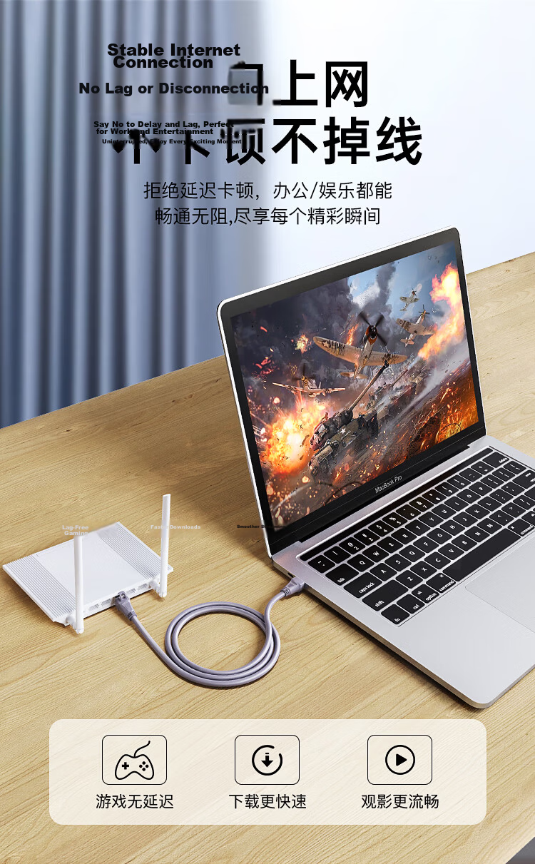 CHOOSEAL (CHOSEAL) CAT6A Category Double-Shielded Pure Copper 8-Core Twisted Pair Cable, Engineering-Grade 10 Gigabit Network Connection Cable, Computer Broadband Home Pre-Made Patch Cord 3 Meters QS567C 4