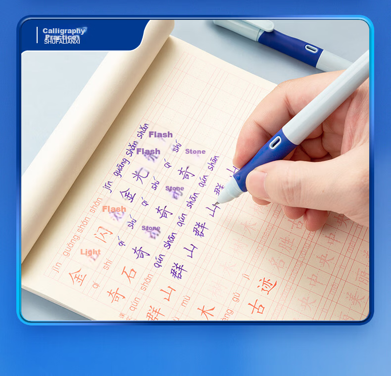 M&G Stationery Ergonomic Erasable Fountain Pen Set (Including 2 Crystal Blue Ink Cartridges + Spare Pen Grip), Elementary School Students' Posture-Correcting Thickened Back-To Writing Pen HAFP2197 Pink Handle 18