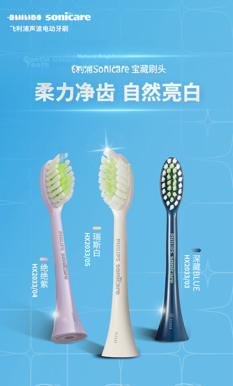 PHILIPS Electric Toothbrush Heads Official Original Compatible with HX24 Series/HX2461/HX2431/HX2471/03 White Handle Cleaning Whitening 3-Pack HX2033/05 2