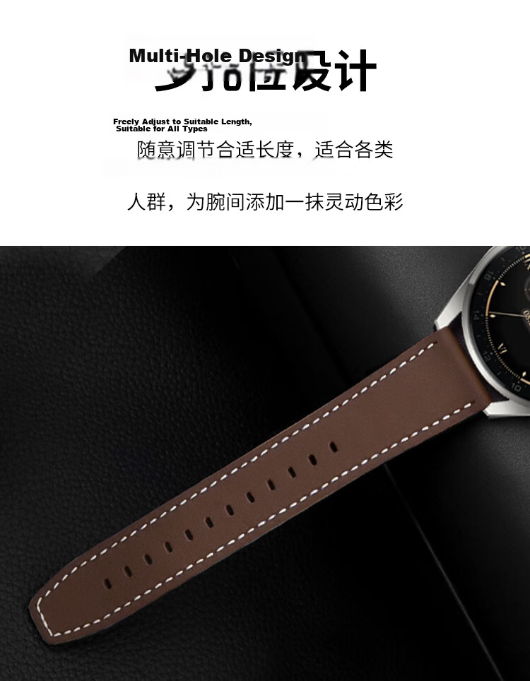 MSSM Suitable for Huawei Watch Strap, Compatible with Watch5/Gt5/Gt5pro/Gt4/Watch4pro/Gt3, Push-Button Buckle Genuine Leather Strap, 48/46 Dial - Elephant Gray 22MM 10