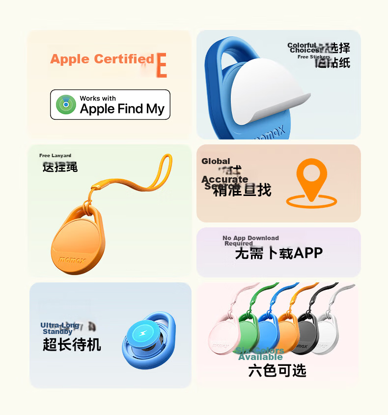 MOMAX AirTag Apple Official Certified Tracker Anti-Lost Device Global Precision Finder for iPhone Kids Elderly Pets Luggage Car Keys Anti-Lost Locator 5