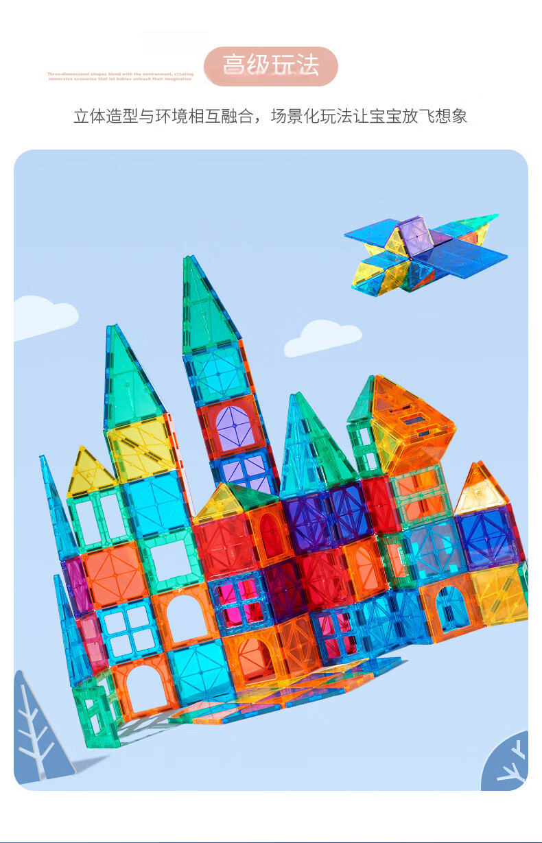 Bluqi Colorful Window Magnetic Tiles Children's Toy Boys 3-6 Years Magnetic Building Blocks Early Education Puzzle 1-3 Years Birthday Gift 9