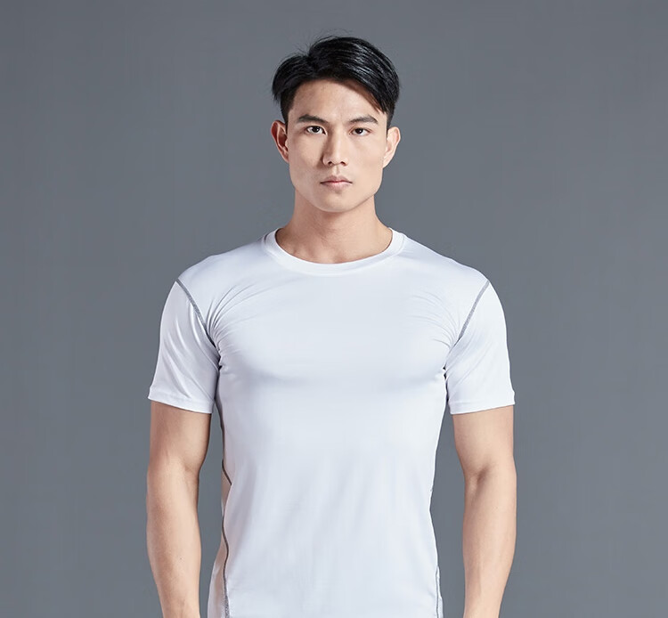 Fandimu Men's Sports Short-Sleeve T-Shirt, Fitness Tight-Fitting Quick-Dry Breathable Training Running Shirt, Black with Contrasting Lines, Size M 27
