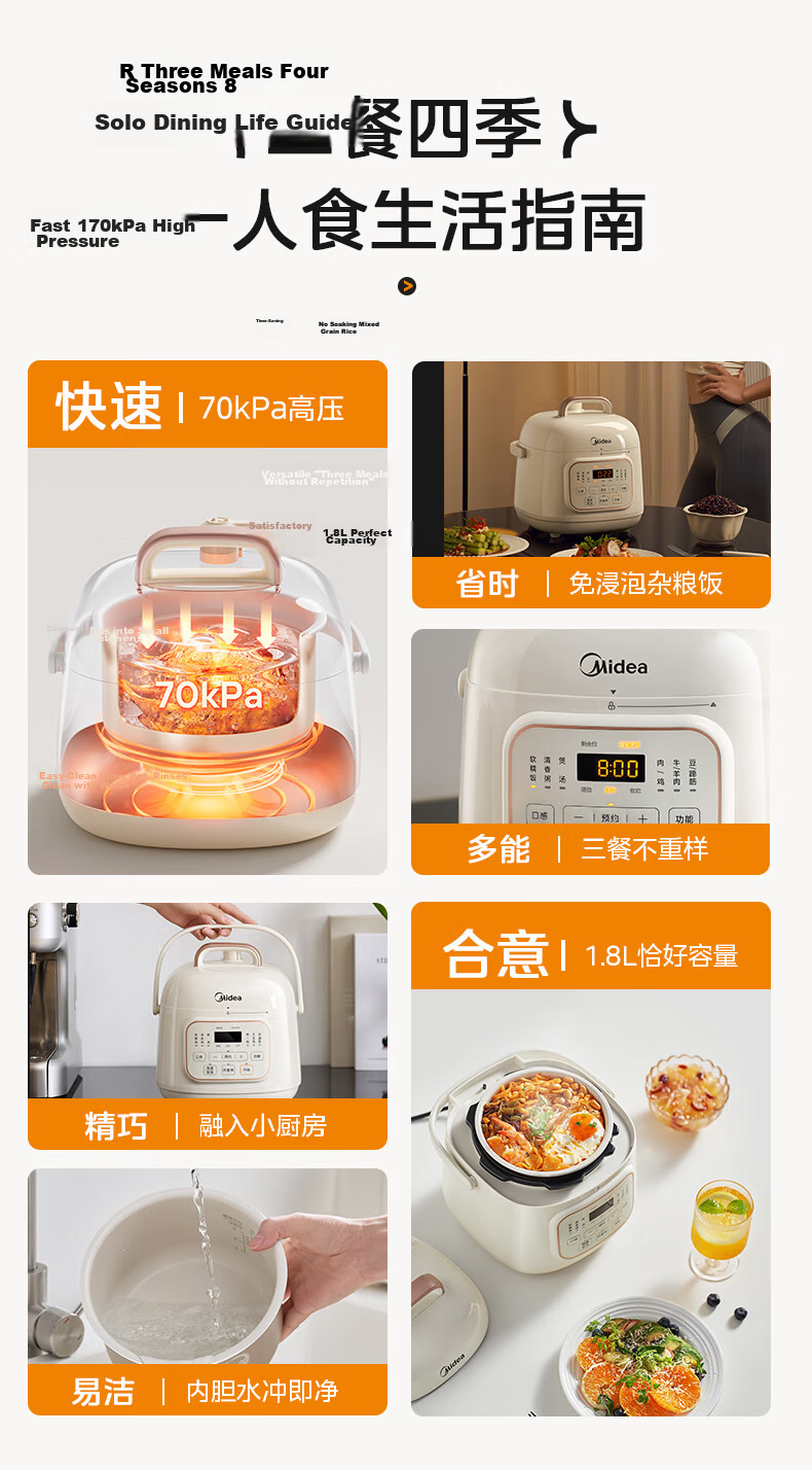 Midea Titanium 0-Fluoride Electric Pressure Cooker High-Pressure Rice Cooker Small 3-4 Person 3L Household Multifunctional Integrated 2026 New Model Open-Lid Electric Cooking Pot MY-C3940 4