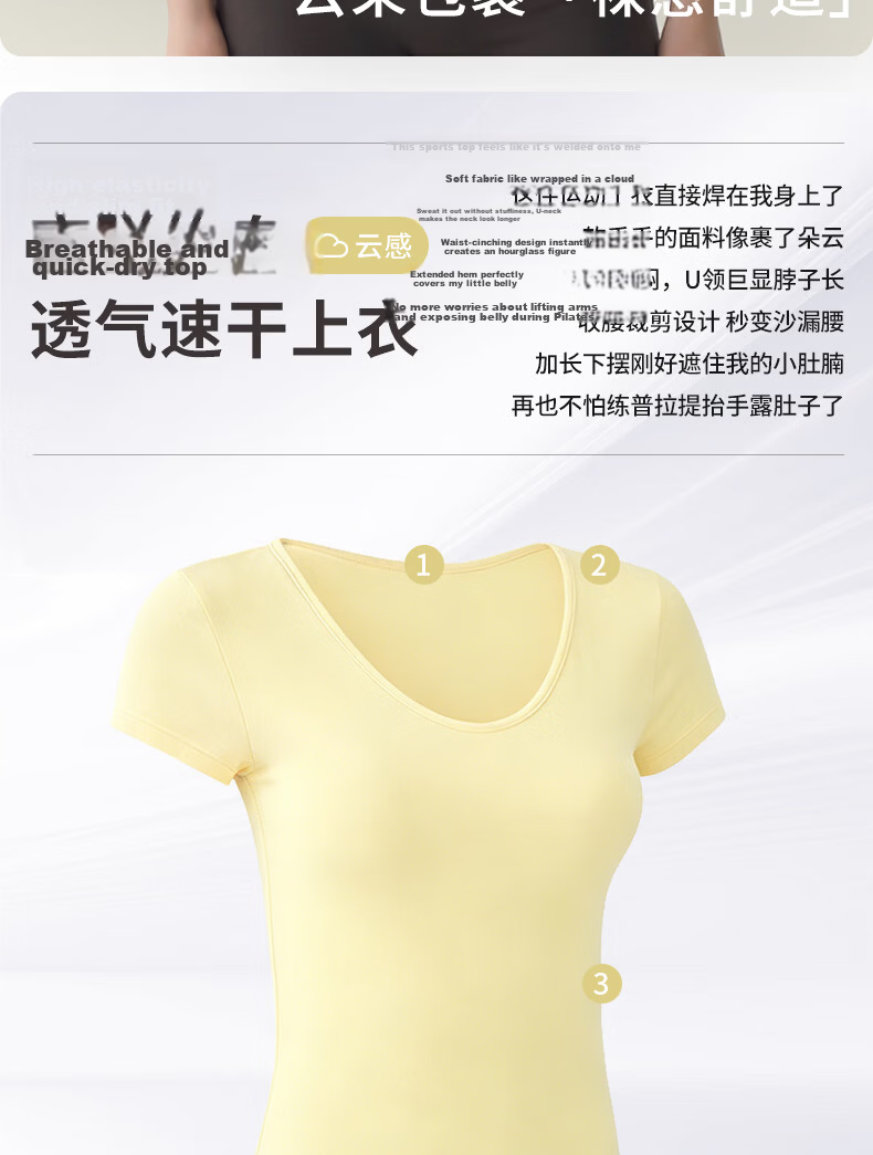 Xueqiman Summer Women's Yoga Short Sleeve Thin Quick-Dry High Elastic Slimming Pilates Training Fitness T-Shirt 2