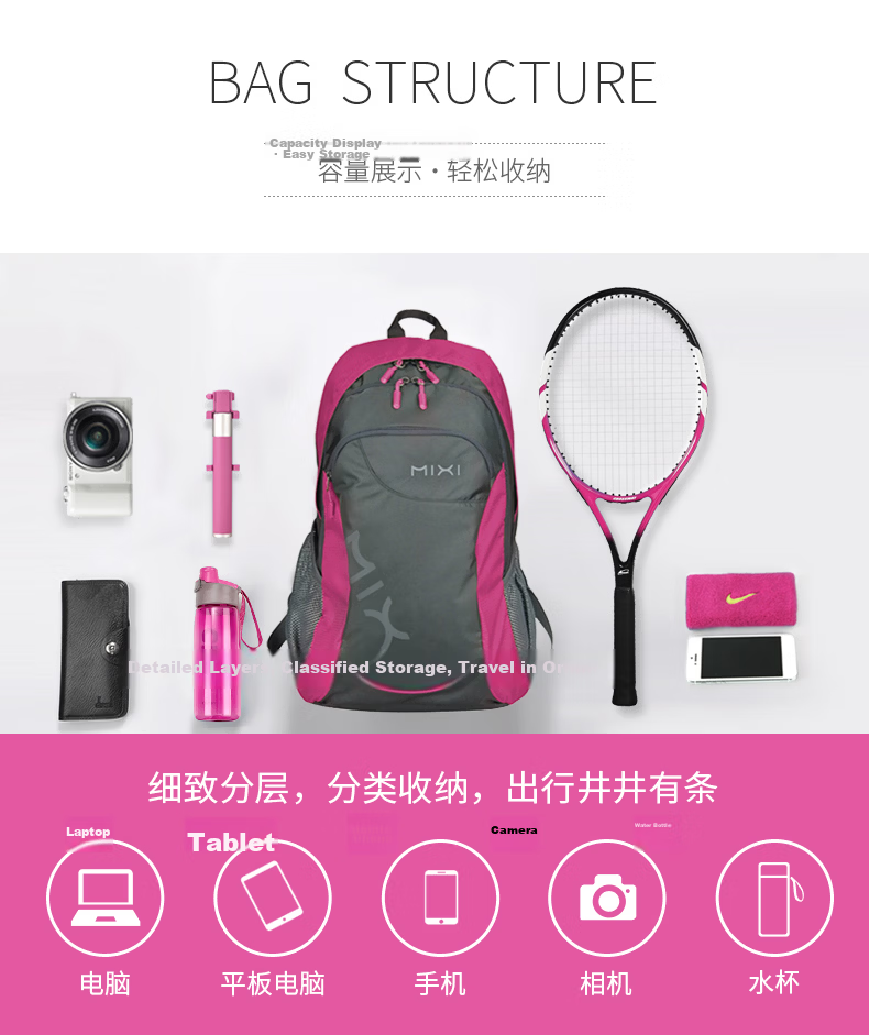 MIXI Casual Backpack Women Travel Bag Large Capacity School Bag High School Student 15-inch Laptop Bag Men Black 21 11