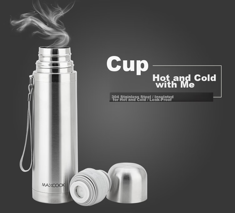 MAXCOOK Vacuum Insulated Bottle 304 Stainless Steel Water Cup 500ml Outdoor Portable Tea Cup Natural Silver MCBE-ZK500 3