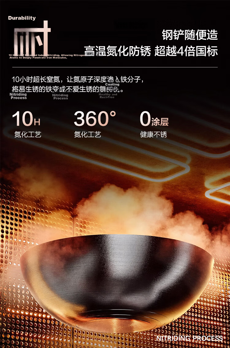 JD Original Cast Iron Wok, Iron Pan for Stir-Frying, Compatible with Induction And Gas Stoves [Healthy Non-Coated] 32cm with Lid 8