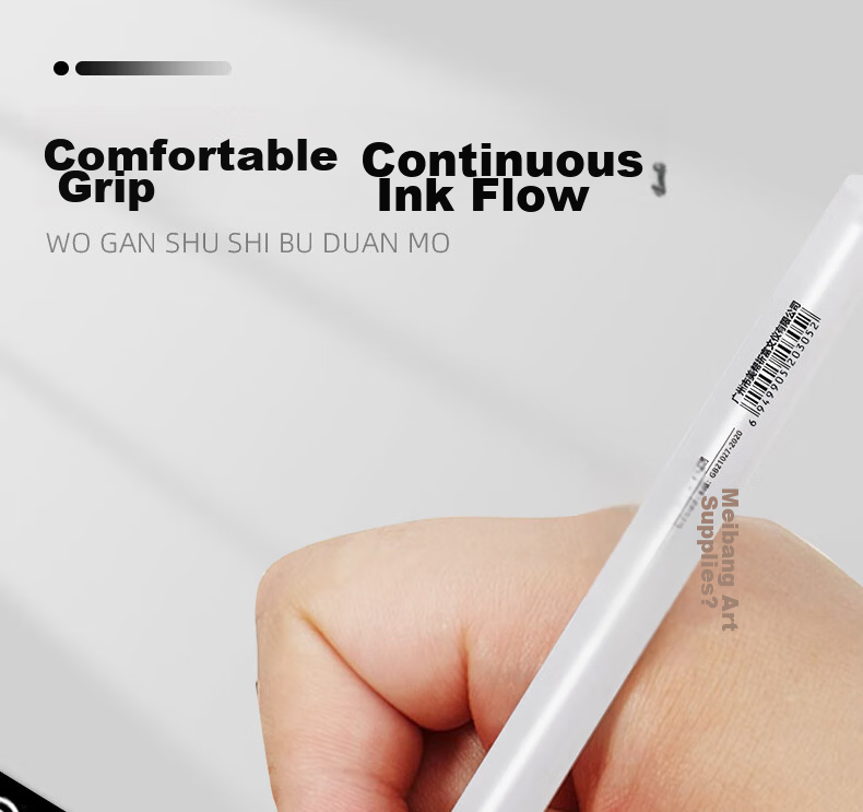 Meibang Qifu Highlight Pen 1mm Fine Tip White Marker for Drawing Art Students Outlining Comic Hand-drawing Sketching Colored Pencil Children's Journal Black Background Gouache Marker Highlight Brush W 10