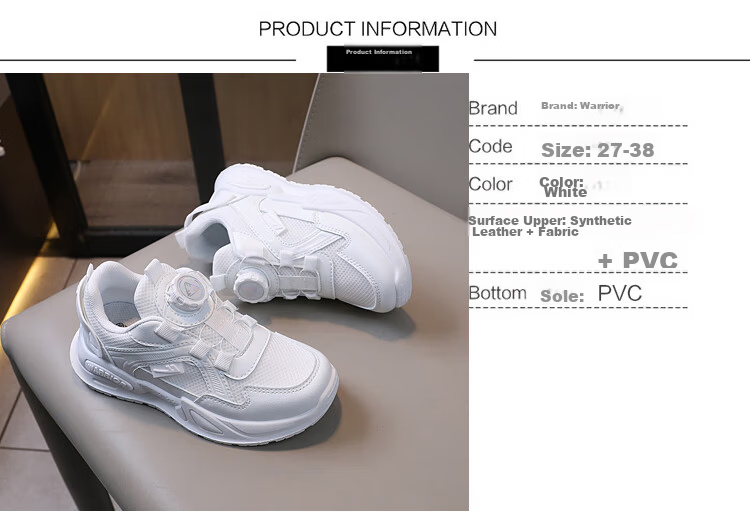 Warrior Summer Children's Running Shoes with Rotary Buckle, Breathable Mesh White Sneakers WZ(CL)-0672 White Size 34 2