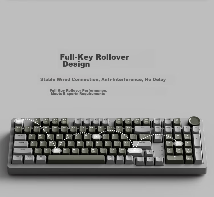 JD Original JZ990 Wired Mechanical Keyboard, 99 Keys Backlit Gasket Structure, PBT Keycaps, Multimedia Volume Knob, Dual System Compatible, Gaming And Office Use, Original Gray 13