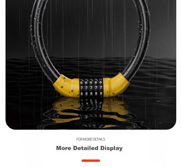 Aubin Combination Cable Lock Steel Cable Bike Lock Mountain Bike Anti-Theft Lock 1340 Yellow 8