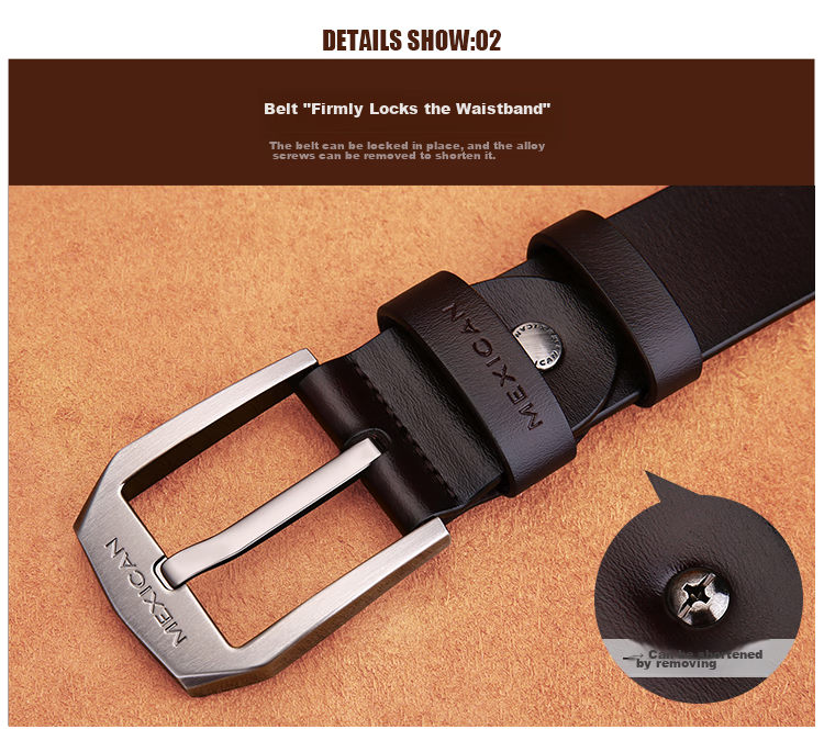 MEXICAN Men's Genuine Leather Pin Buckle Business Casual Trendy Belt Birthday Gift for Men and Dad 22