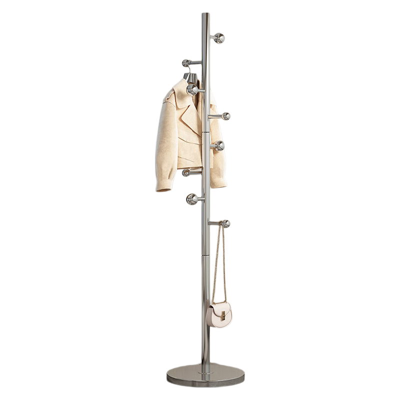 Milin Coat Rack, Floor-Standing Bedroom Clothes Hanger, Garment Stand Pole, Home Use Bag Rack, Stainless Steel Base with Branch Desig