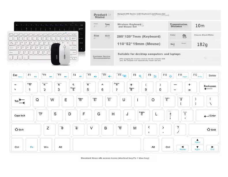 B.O.W Hangshi MK610 Wireless Keyboard and Mouse Set Retro Chocolate 79-Key Laptop Office Universal White 2