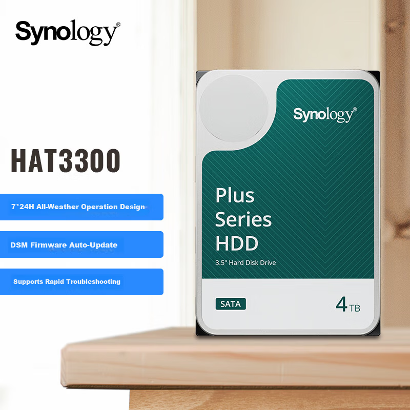 Synology NAS Hard Drive 4TB 256MB 5400RPM 3.5-inch SATA HDD HAT3300 NAS Dedicated Hard Drive All-Day Operation Firmware Auto-Update