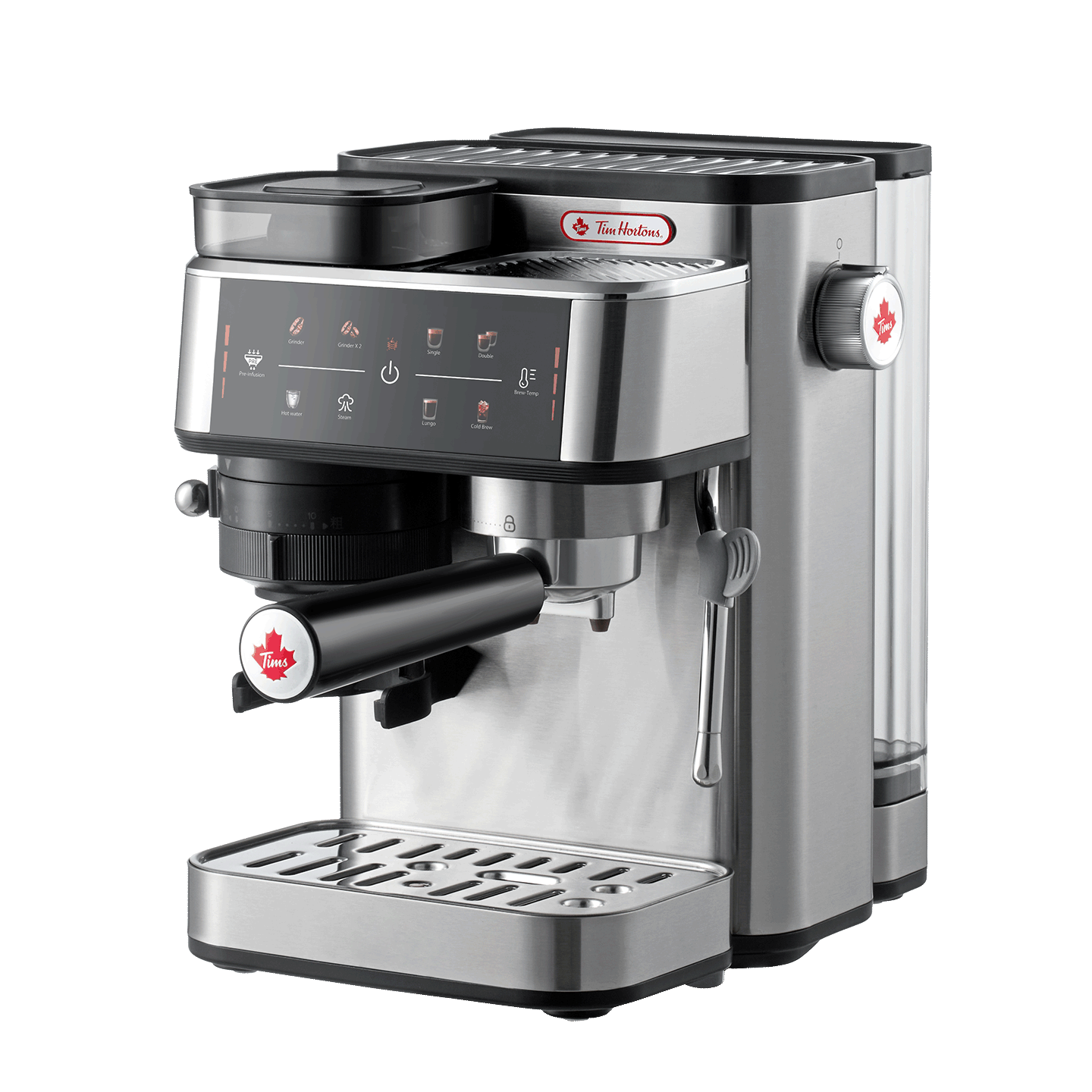 Tim Hortons Tims T5 Fully/ Semi-Automatic Italian Home Coffee Machine Grinder Integrated Cold Brew Version One-Touch Milk Frother Detachable Burr Silver
