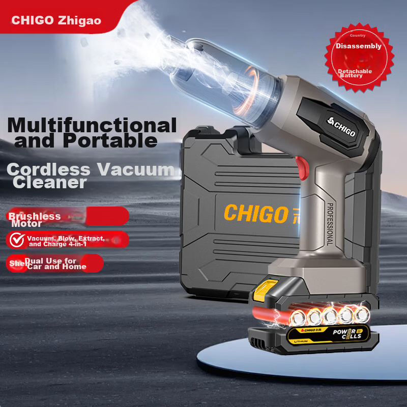 CHIGO Wireless Car Vacuum Cleaner Cordless Dust Extractor Lithium Battery Home Automotive Brushless Motor High Suction X8PRO-1