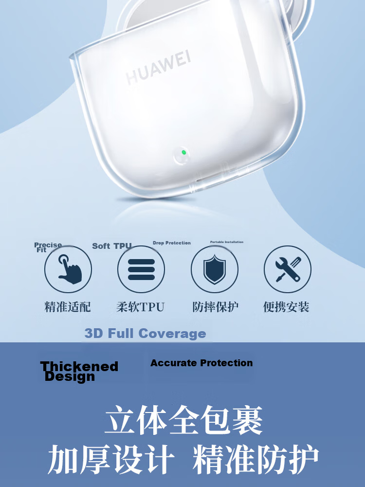 ESCASE Huawei FreeBuds SE3 Protective Case Transparent Bluetooth Earphone Storage Box Silicone Soft Cover Full Protection Anti-Drop Ultra-Thin Case Transparent with Anti-Lost Strap 3