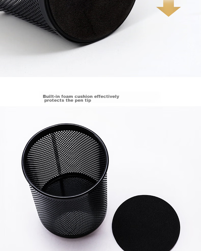 SUNWOOD Metal Mesh Series Round Pen Holder / Essential Student Stationery Storage Tube / Multifunctional Pen Holder, Black, 1202 5