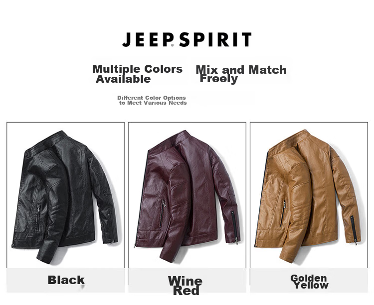 JEEP SPIRIT Men's Leather Jacket, Men's Spring and Autumn Stand Collar Business Biker Jacket, Black, XL 7