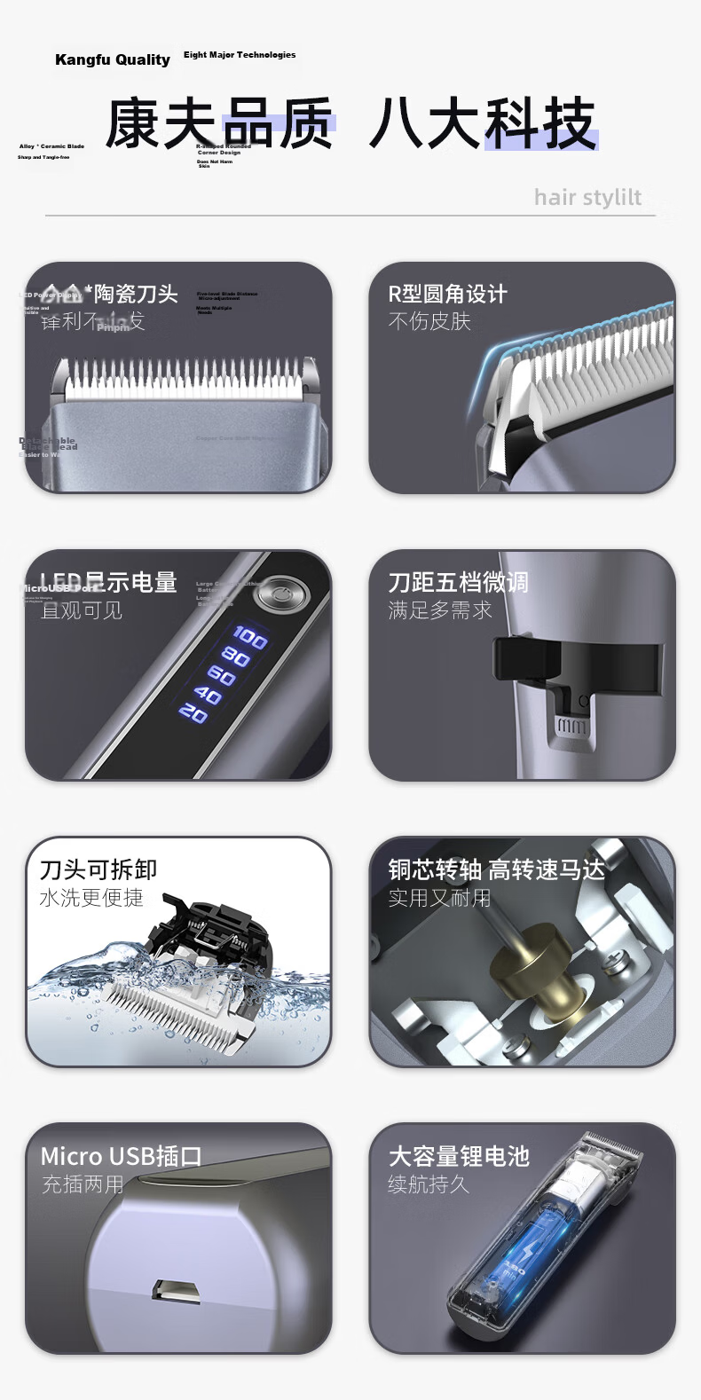 CONFU Hair Clipper Full Set Electric Hair Trimmer Digital Display Home Use Adult and Kids Haircut Scissors Professional Barber Salon Hairdressing Tool KF-T124 2