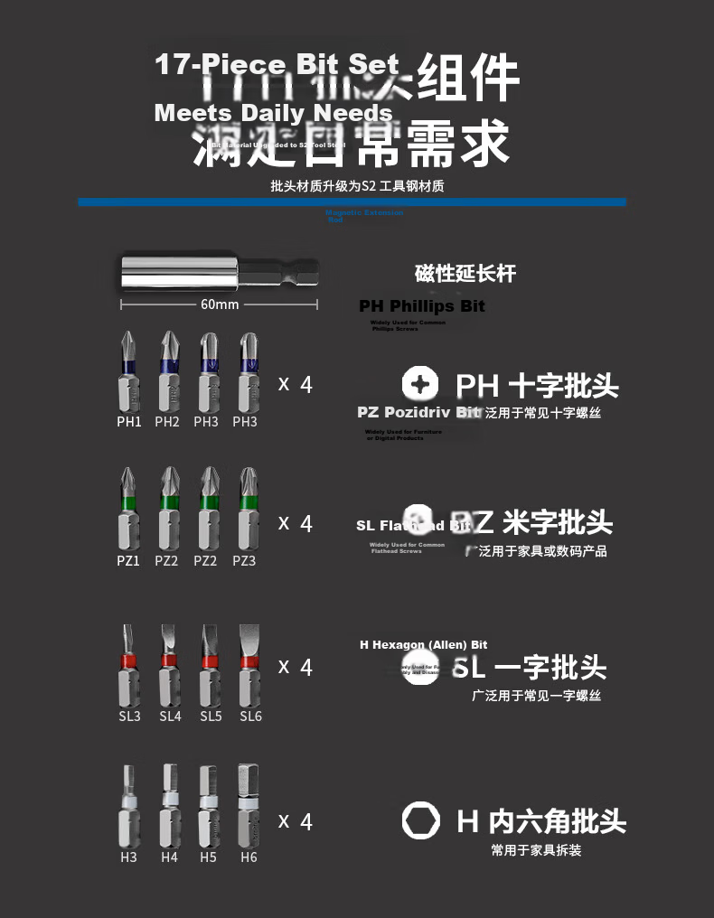 BOSCH Electric Screwdriver, Long-Lasting Battery Life, Clear Illumination, Lithium Battery Screwdriver Tool Box Set IXO 7 18
