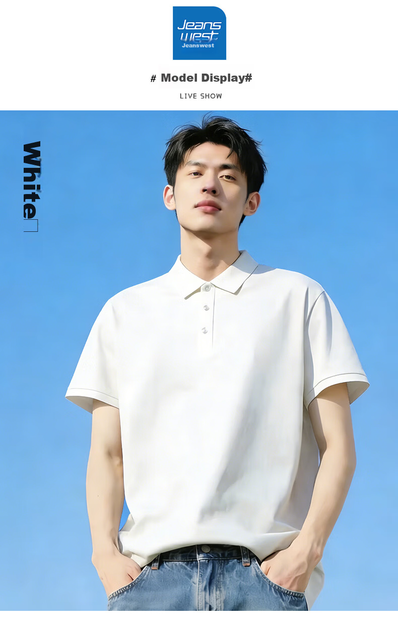 Jeanswest Men's Short Sleeve Polo Shirt 2026 Summer New Imitation Cotton Solid Color Loose Casual T-Shirt Base Shirt Black XL 7