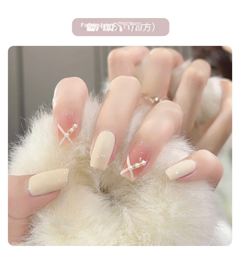 Chense Handmade Wearable Nail Art Stickers Short False Nails (Glass Bead Cat Eye XS) 5