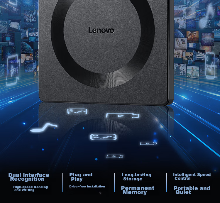 Lenovo 8x External Optical Drive, DVD External Burner, Portable Optical Drive, External Optical Drive, Laptop Portable External Read And Write All-In Black, DB75-Max 2
