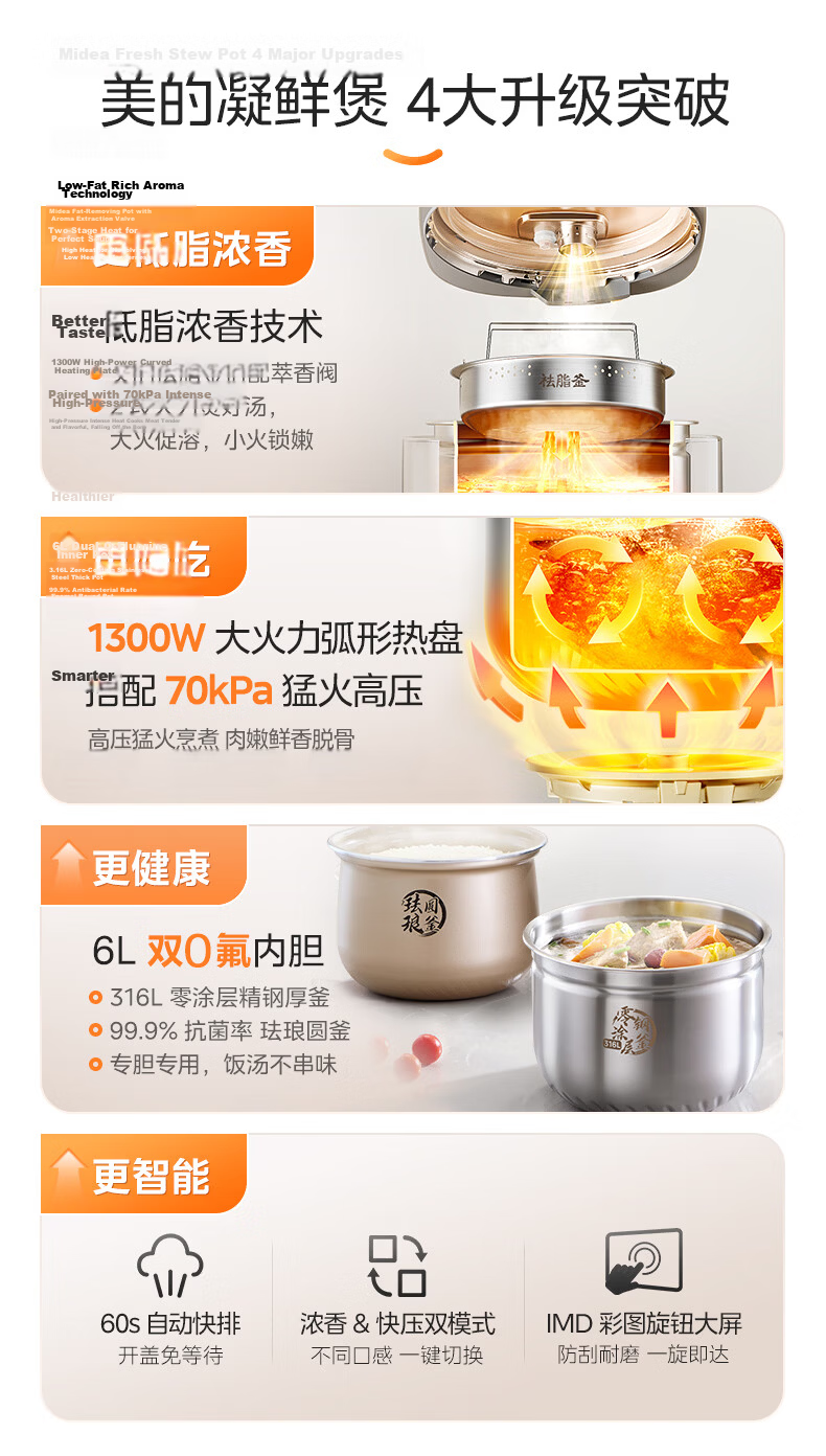 Midea 8L Large Capacity Electric Pressure Cooker, High Pressure Rice Cooker for Home Use, 8-10 People Electric High Pressure Cooker, Smart Reservation Multi-Function All-In Open Lid Stew Soup Electric Rice Cooker E8129 3