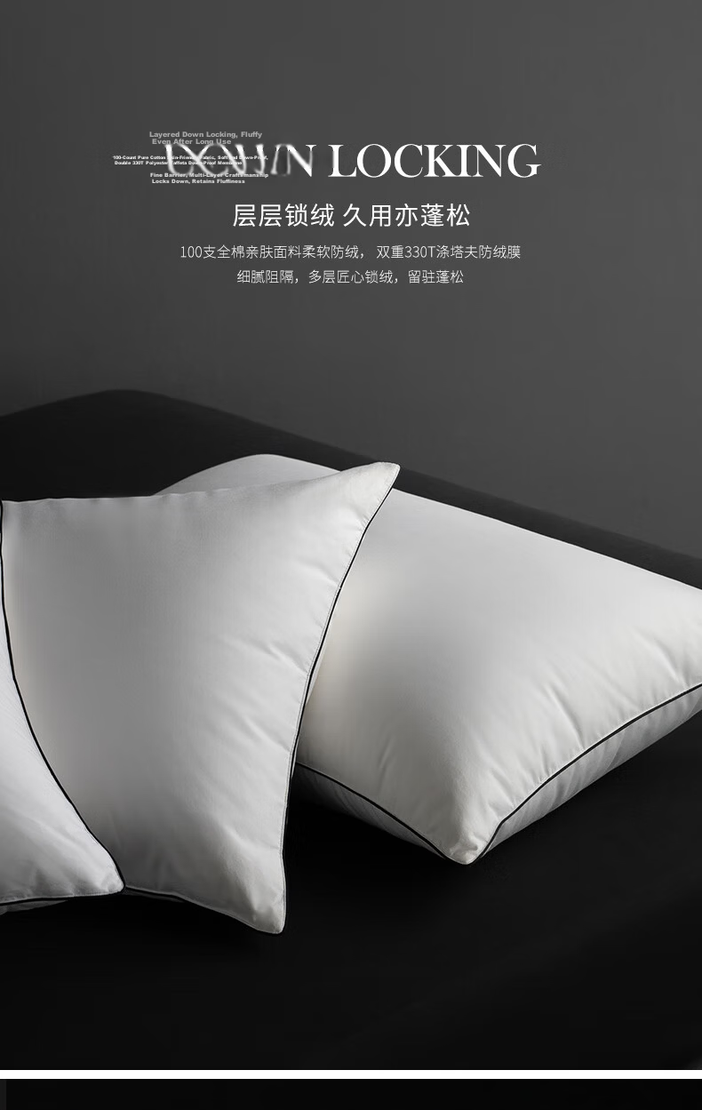 SIDANDA Pillow Core 95% White Goose Down Pillow Five-Star Hotel Down Pillow 100-Thread Count Cotton Medium Pillow 48*74cm 10