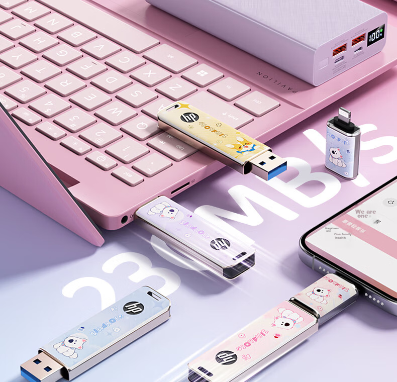 HP 32GB USB 3.2 Metal Cute Couple Student USB Flash Drive Pink Highland Data Backup Car Office High-Speed 230MB/s Read Write USB Drive 13