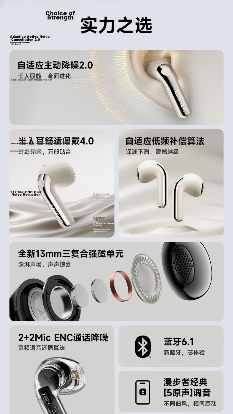 EDIFIER Lolli ANC Semi In-Ear Noise-Cancelling Bluetooth Headphones, Translation Earphones, Translation Device, Compatible with Apple, Huawei, Xiaomi, OPPO Phones, Starry Black, Graduation Gift 2