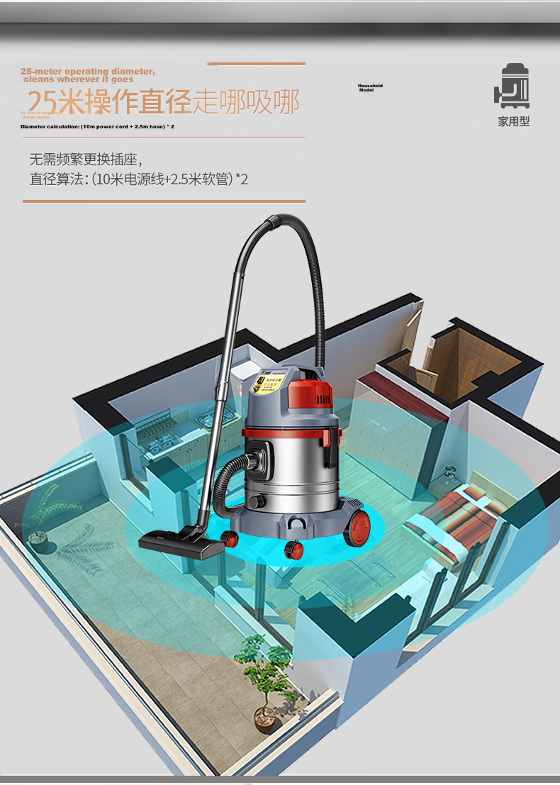 Jienuo Barrel-Type High-Suction Vacuum Cleaner for Factory Workshop Hotel, 2000W Industrial Vacuum Cleaner, Powerful Water And Dust Absorption Cleaning Machine 505-60L 11