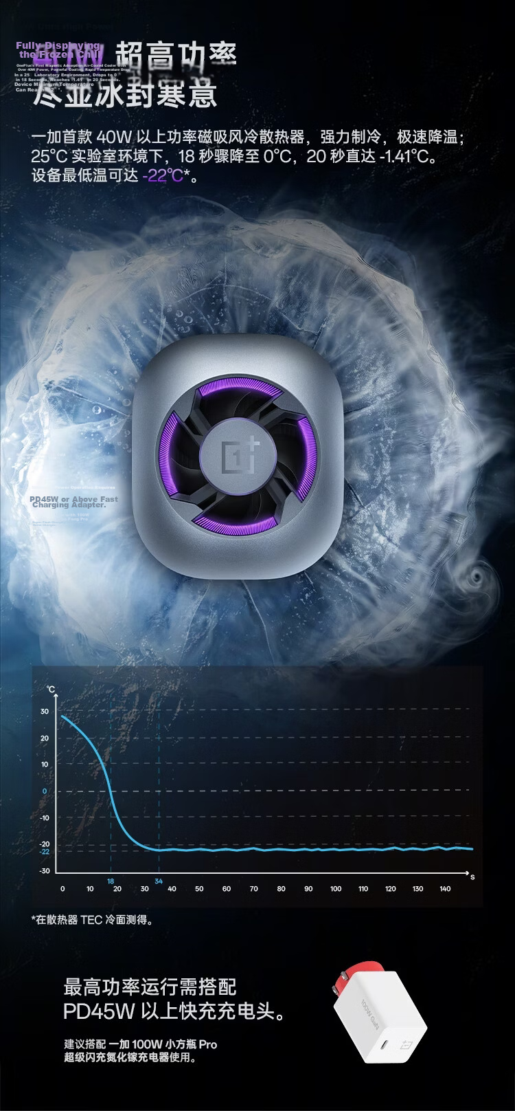 OnePlus 40W Super Ice Point Magnetic Cooling Fan Deep Space Silver Low Noise Dual Airflow Rapid Cooling Compatible with OPPO OnePlus Huawei iPhone 17 Series AI 4