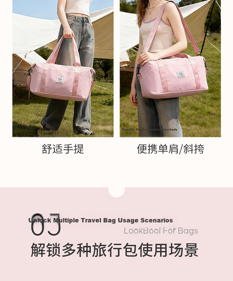 Landcase Women's Large Capacity Lightweight Travel Tote Bag Expandable Storage Gym Bag 2104 Pink 13
