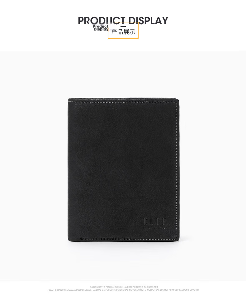 ELLE HOMME Men's Short Wallet First Layer Cowhide Multifunctional Card Holder Horizontal Wallet 01530 Birthday Gift for Men 7