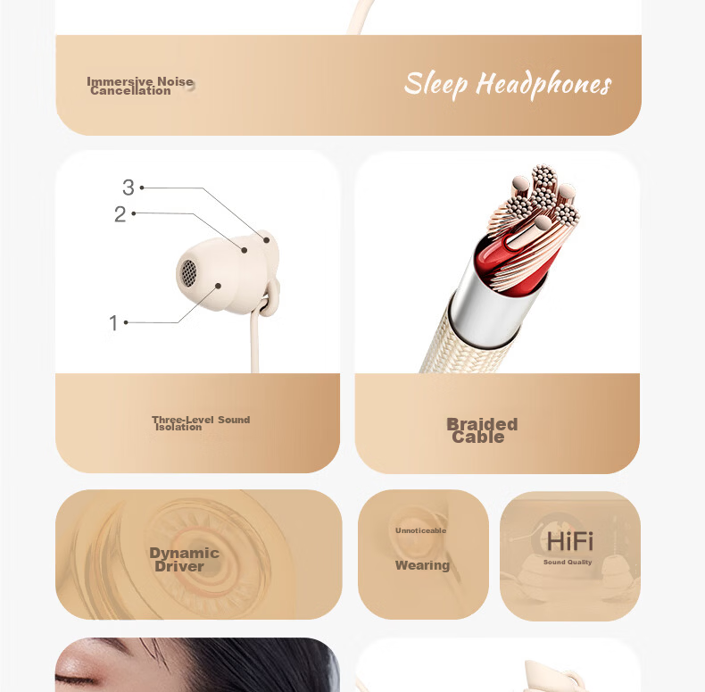 IKF Sleep Wired In-Ear Sleep Headphones Side Sleep Noise Cancelling Soft Earphones with Mic 3.5mm for Apple Android Yunyan White 6