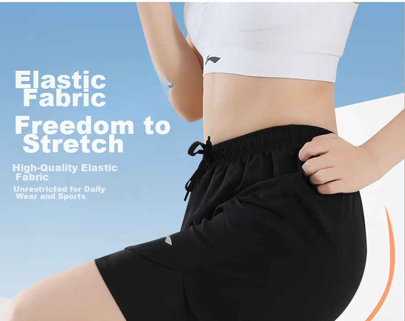 Li-Ning Shorts, Summer Women's Sports Running Marathon Fitness Quick-Dry Casual Two-In Beach Shorts with Lining Pants 11