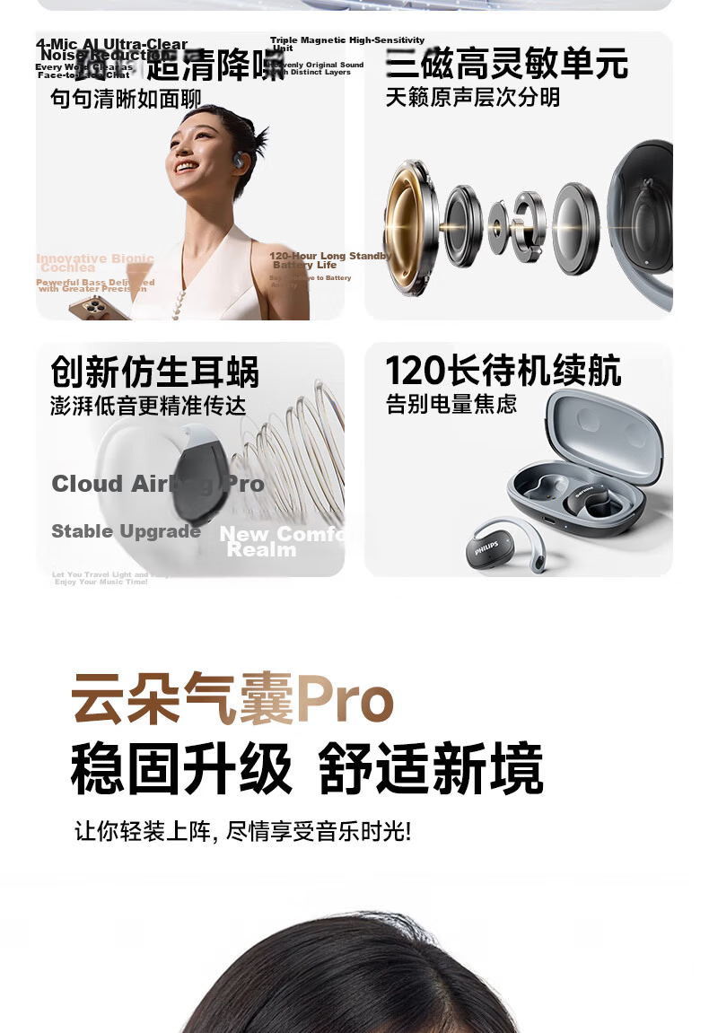 PHILIPS Bluetooth Headphones, Bone Conduction Concept, True Wireless, Over-Ear, Open-Style, Not In-Ear, Clip-On, for Sports, Running, Long Battery Life, High-End Noise Reduction, Compatible with Apple And Huawei, TAT5739-Blue 4