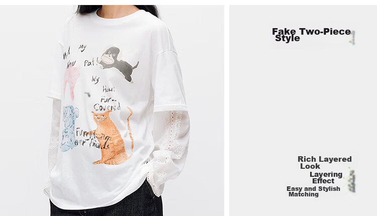 Semir Mall Edition | Women's Summer Long Sleeve T-Shirt Oversize Fake Two-Piece 2026 Unique Style 101326101001 11