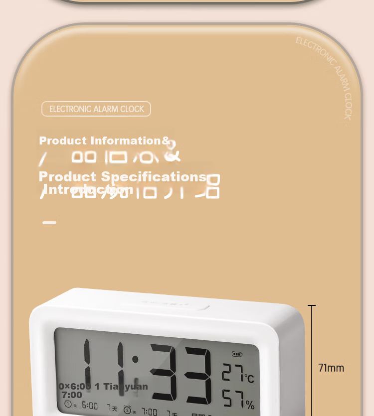 Deli Rechargeable Electronic Alarm Clock with Backlight, Home Student Children's Thermo-Hygrometer Bedside Clock, Essential for School Start, White LE103A, New Year Gift, Back-to-School Season 13