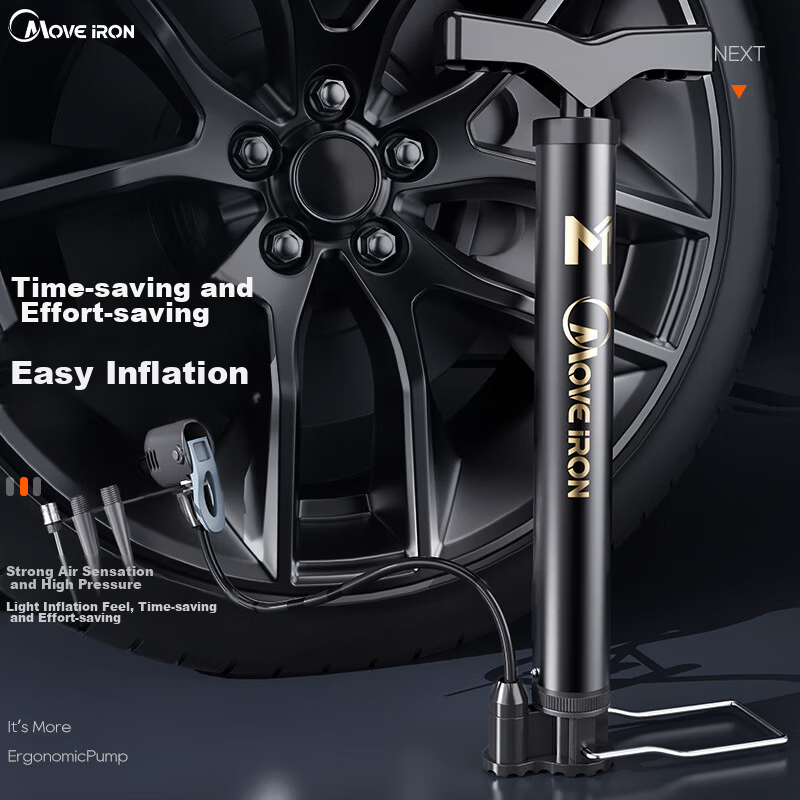 Move Iron Bicycle Foot Pump Double Barrel High Pressure Digital Gauge Mountain Road Car Basketball Inflator