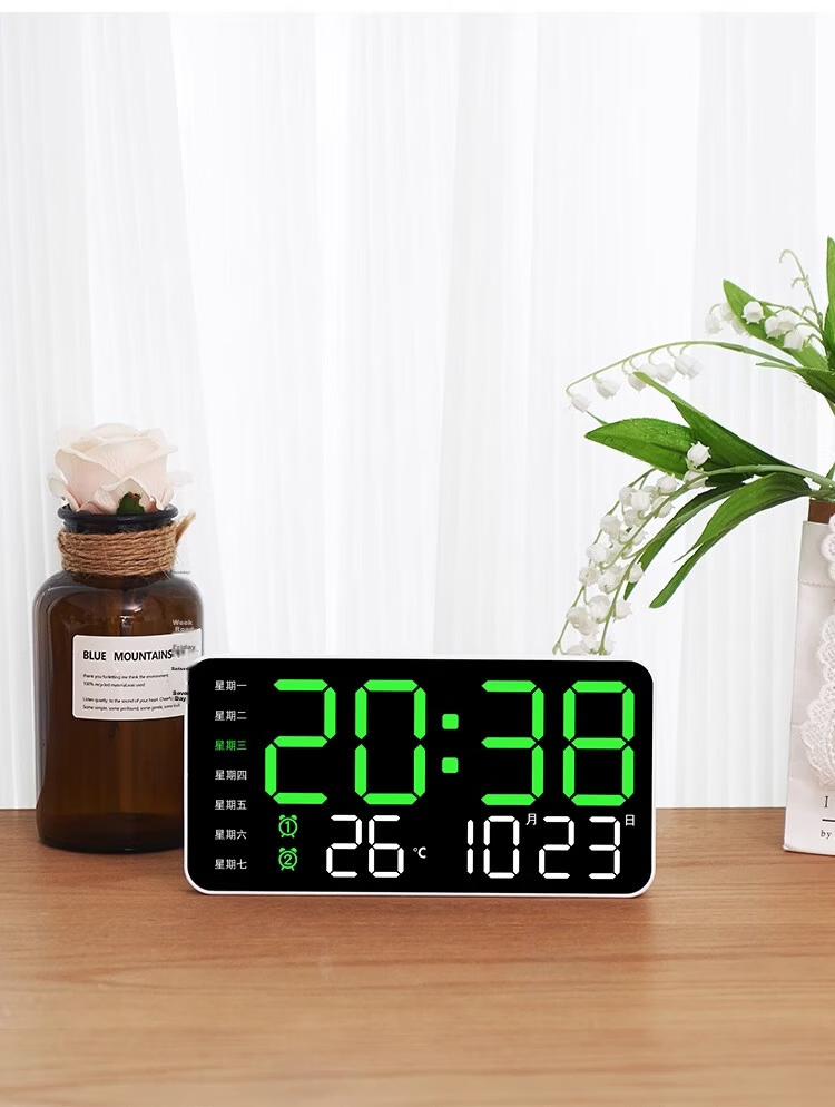 BBA Electronic Clock, Desktop TV Cabinet Clock, Tabletop LED Digital Living Room Wall-Mounted Smart Alarm Clock, 6659 Blue 15