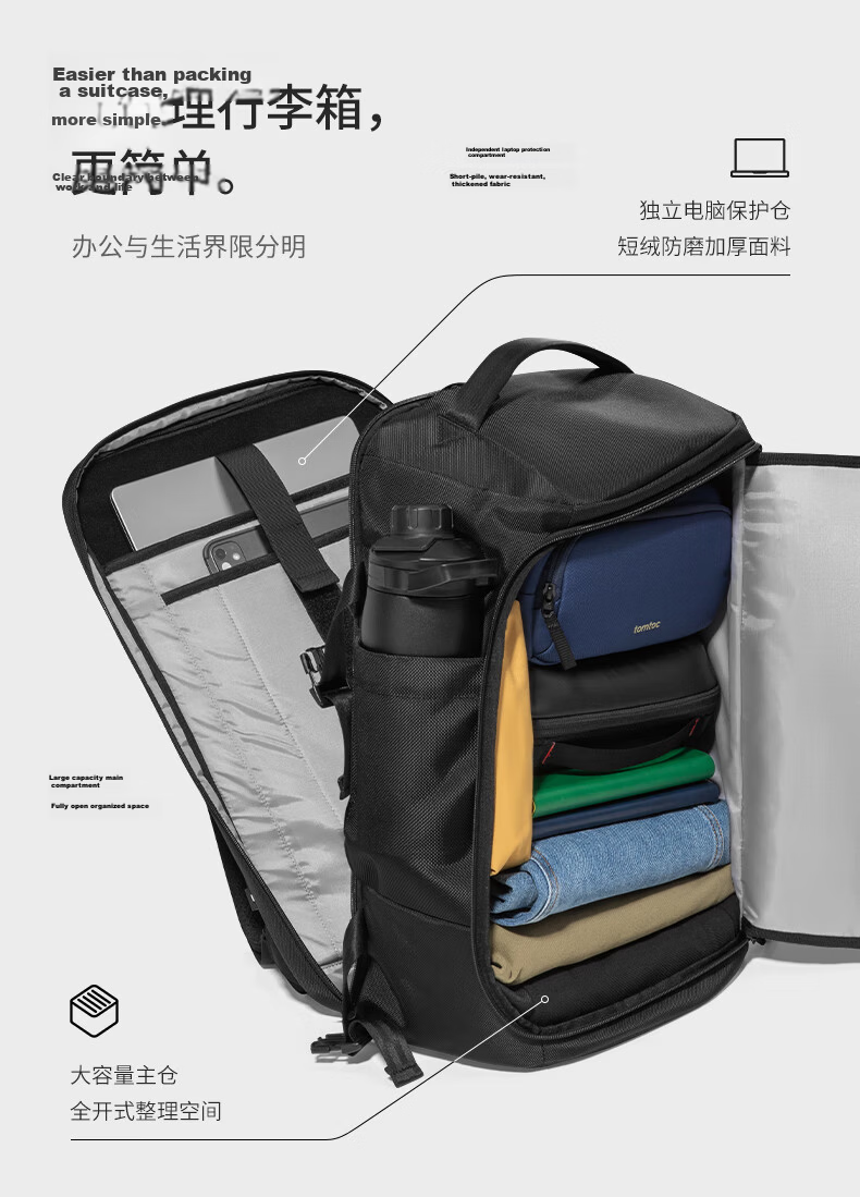 Tomtoc Large Capacity Men's Business Travel Backpack Carry-On Luggage 17.3-inch Laptop Bag 38L 5