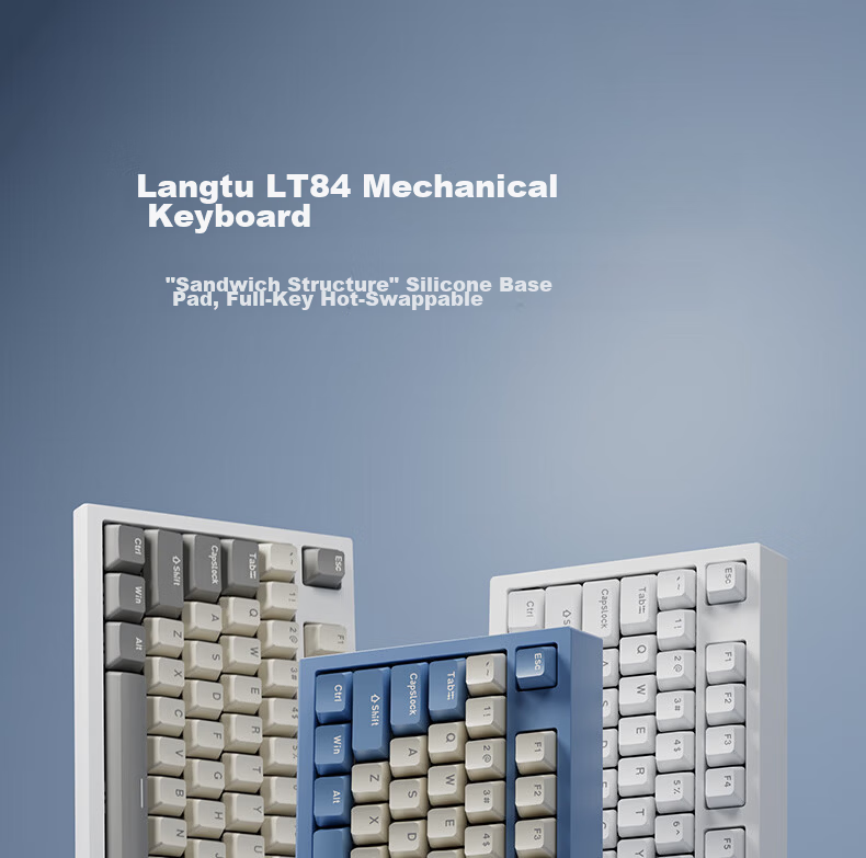 Langtu LT84 Wired Mechanical Keyboard Gaming E-sports 84-Key Computer Office Tablet Keyboard Hot-Swappable Switches Milk White Gray Crystal Cloud Switch 1